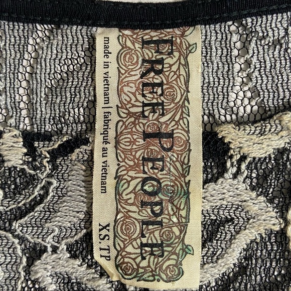 Free People XS Black Gray Floral Lace Sheer Three-quarter Sleeve Feminine Dress - Picture 6 of 6